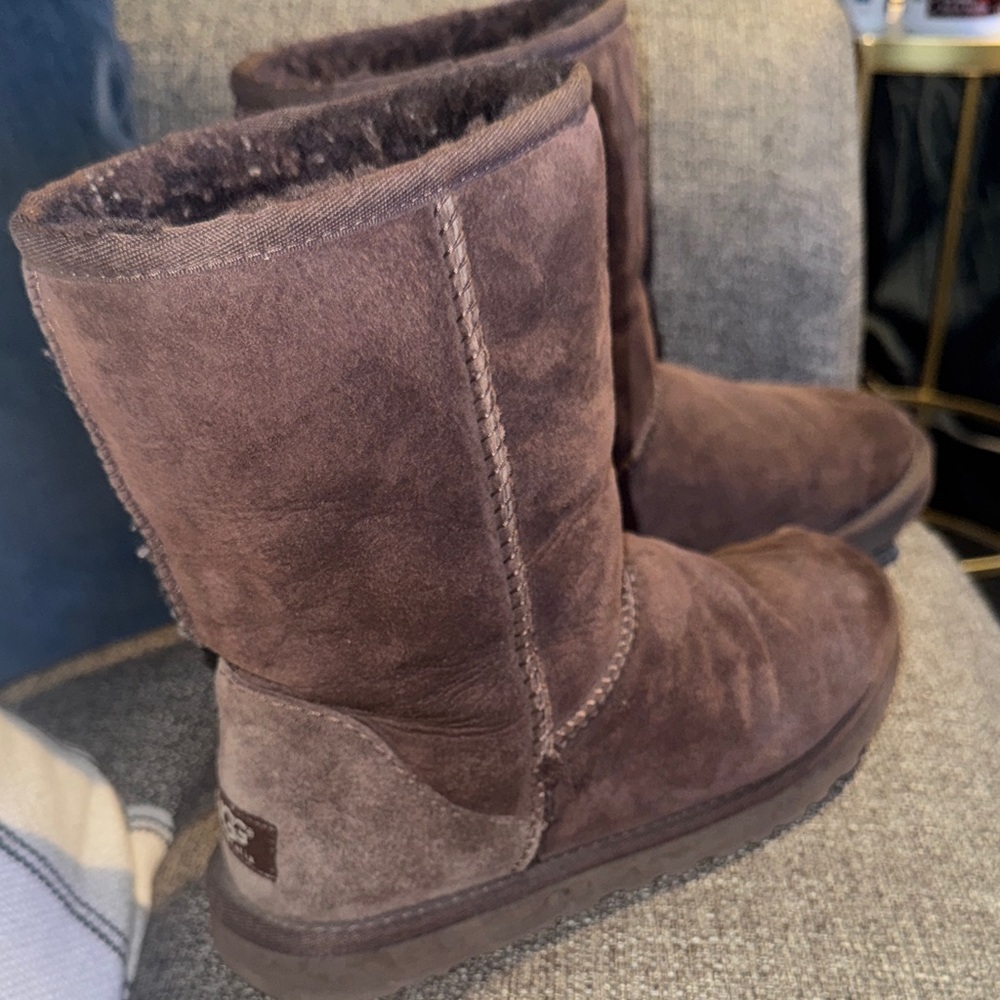 UGGS Classic chocolate Brown Suede Shearling Boots - Picture 3 of 11